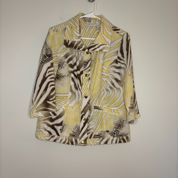 ZENERGY by Chico's Sz 1 Lightweight Button Up Jacket Yellow Tan Collared Stretch - Picture 1 of 5